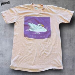 Vintage Boston Swan Shirt Mens Medium Pink Graphic Tee Art Made USA 90s Cotton